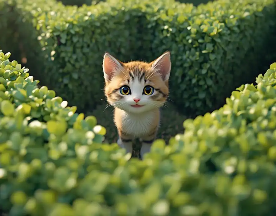 The kitten got lost in the maze.